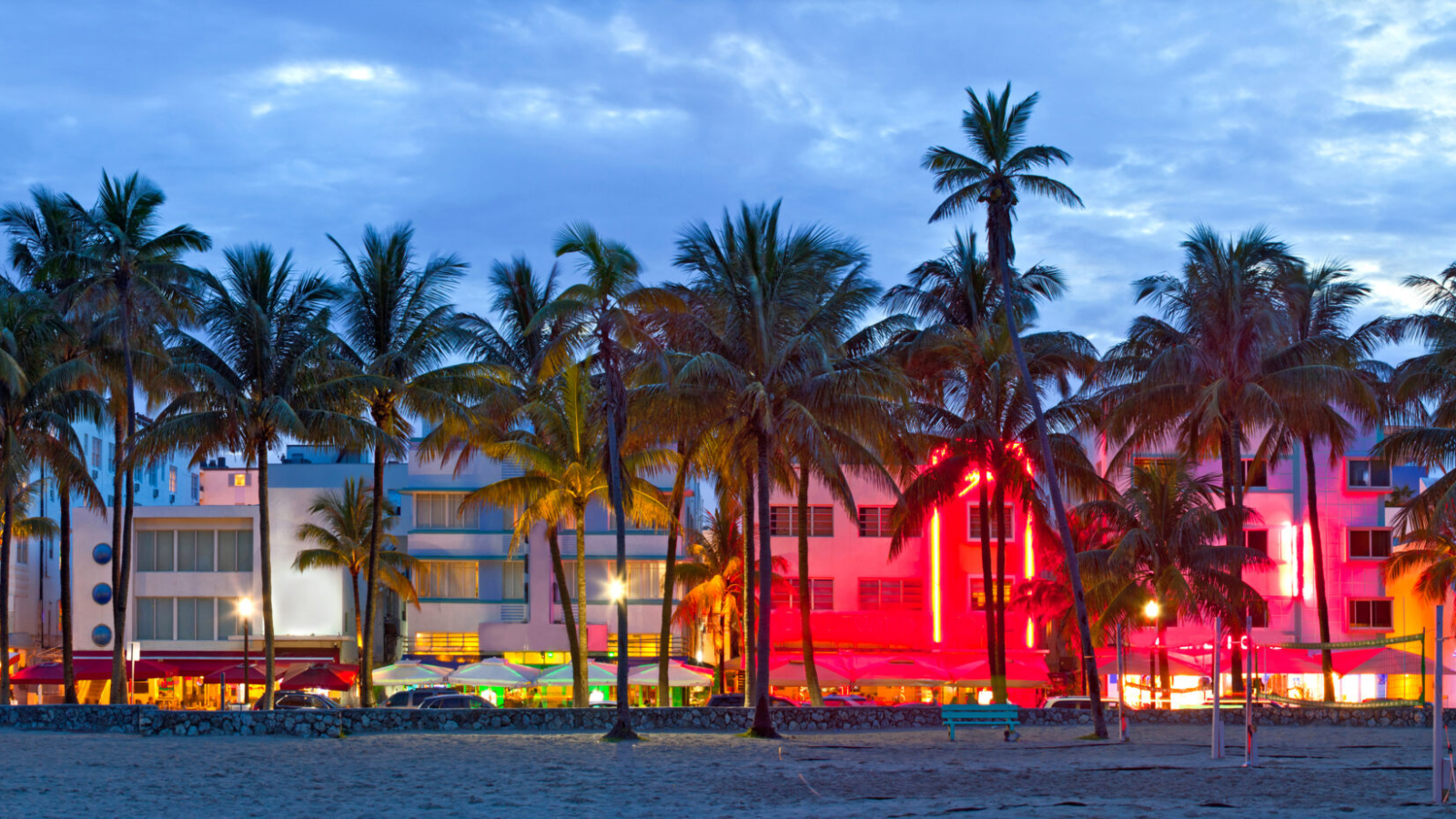 Miami,Beach,,Florida,Hotels,And,Restaurants,At,Sunset,On,Ocean